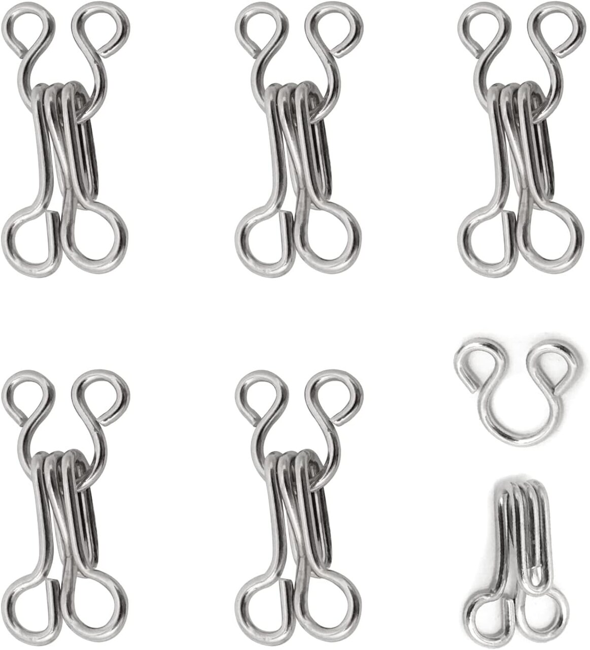100 Sets 17mm Silver Metal Hook and Eye Closures Sewing Hooks and Eyes for Bra and Clothing (Silver)